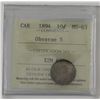 Image 1 : 10-cent 1894 Obv 5 ICCS MS63. Full vibrant strike with lustrous toning, scarce coin. Only 3 Examples