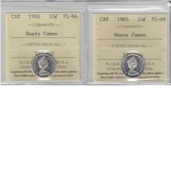 10-cent 1965, 1966 & 1969 ICCS PL66 Heavy Cameo. Lot of 3 coins.