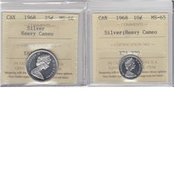 10-cent 1968 Silver ICCS MS65 HC & 25-cent 1968 Silver ICCS MS66 HC. 2pcs