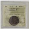 Image 1 : 25-cent 1901 Repunched 9 Variety ICCS MS63.  Amazing rustic toning.
