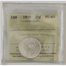 25-cent 1939 ICCS MS65. Blast white