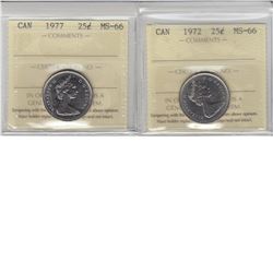 25-cent 1972 & 1977 ICCS MS66. The 1972 is tied for finest known. 2pcs