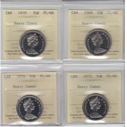 50-cent 1968, 1970, 1972 & 1974 ICCS PL66 Heavy Cameo. 1968, 1970 & 1972 are tied for the finest kno