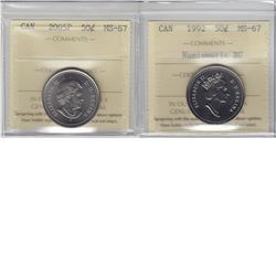 50-cent ICCS 1992 MS67 NBU & 2005P MS67. 2005P is tied for finest known. 2pcs