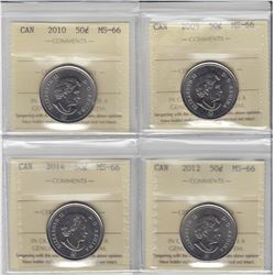 50-cent 2009, 2010, 2012 & 2014 ICCS MS66. 4pcs