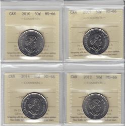 50-cent 2009, 2010, 2012 & 2014 ICCS MS66. 4pcs