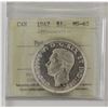 Image 1 : silver $1 1947 Pointed 7 ICCS MS62