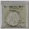 Image 1 : Silver $1 1950 Arnprior  ICCS Certified MS65! Choice example almost full white coin with soft satin 