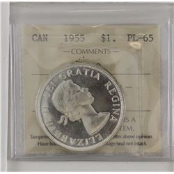 silver $1 1955 ICCS PL65 Cameo