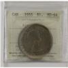 Image 1 : silver $1 1955 Arnprior  ICCS MS64. With die break.