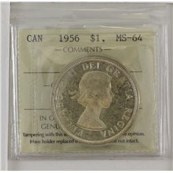 Silver $1 1956 ICCS Certified MS64. Lightly toned on Obverse.