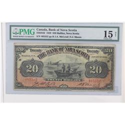 The Bank of Nova Scotia; 1929 $20 #465552 CH-550-28-22 Halifax, PMG F15 Net.  Designated with foreig