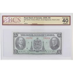 1935 Royal Bank of Canada $5.  630-18-02, Dobson-Wilson, Small Signatures. S/N: 198354, BCS EF-40 Or