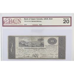 1819 Bank of Upper Canada $10.  765-10-16, BCS VF-20
