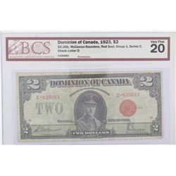 1923 $2 DC-26b Red Seal, Group 1 #C-635683, BCS VF20