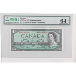 1954 Bank of Canada Replacement $1.  BC-37bA, S/N: *D/O0496790, PMG CUNC-64, EPQ.