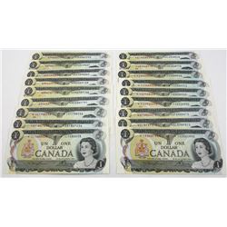 18 different 1973 $1.00 first generation replacement notes with 18 different prefix's all in UNC or 