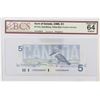 Image 1 : 1986 Bank of Canada Changeover $5.  BC-56a, Yellow Back Position Number, S/N: EOH0288809, BCS CUNC-6