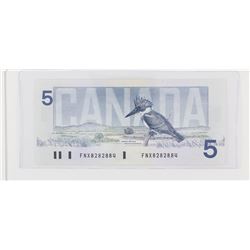 1986 Bank of Canada Replacement $5.  BC-56cA, S/N: FNX8282884, EF-AU