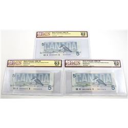 Group of 3 x 1986 Replacement $5.  ENX BC-56aA-i, ENX BC-56aA, and ANX BC-56cA-i.  BCS CUNC-62 and h