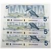 Image 1 : Group of 3 x different 1986 Replacement $5 notes with ENX prefix in CUNC