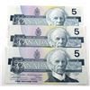 Image 2 : Group of 3 x different 1986 Replacement $5 notes with ENX prefix in CUNC