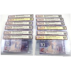 Group lot of 12 x unique 2005 insert replacement $10 notes , BCS UNC-60 or higher