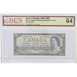 1954 $20 BC-41bA Replacement #*AE0061353 BCS CH UNC64.  The note is free of any holes, tears or graf