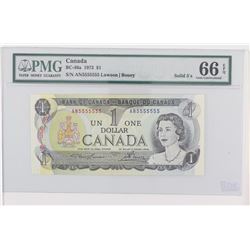 1973 Bank of Canada Solid digit RADAR $1.  BC-46a, S/N: AN5555555, PMG GUNC-66, EPQ.  A well centere