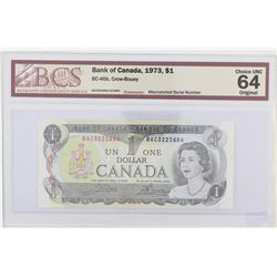 Error Mismatched Serial Number; 1973 $1 BC-46b #BAC3522686, 3222686; BCS CH UNC64 Original