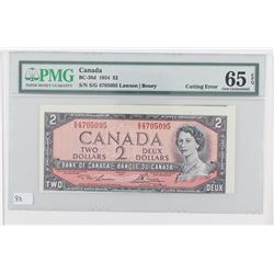 1954 Bank of Canada Cutting Error $2.  BC-38d, S/N: S/G4705095, PMG GUNC-65, EPQ