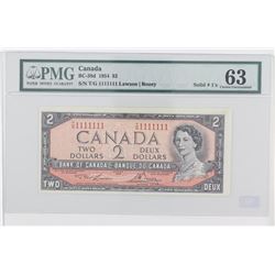 1954 Bank of Canada Solid Digit RADAR $2.  BC-38d, S/N: T/G1111111, PMG CUNC-63