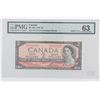 Image 1 : 1954 Bank of Canada Solid Digit RADAR $2.  BC-38d, S/N: T/G1111111, PMG CUNC-63