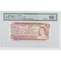 1974 Bank of Canada Solid digit RADAR $2.  BC-47b, S/N: ARA4444444, PMG GUNC66, EPQ.  A bright, well