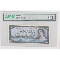 1954 Bank of Canada 2 digit RADAR $5.  BC-39c, S/N: R/X8788878, PMG CUNC64, EPQ