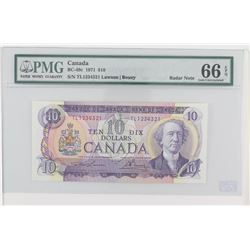 1971 Bank of Canada Ascending/Descending Ladder $10.  BC-49c, S/N: TL1234321, PMG GUNC-66, EPQ