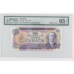 1971 Bank of Canada Descending Ladder $10.  BC-49c, S/N: TG7654321, PMG GUNC-65, EPQ.  A prime examp