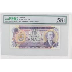 1971 Bank of Canada Low Serial Number $10.  BC-49c, S/N: TB0000004, PMG AU-58, EPQ