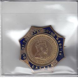 1-cent 1908  encased enameled brass issue. One of the first coins made in Canada.