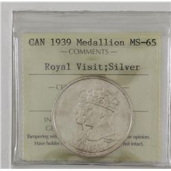 1939 Canada Royal Visit Medallion Silver; ICCS MS-65. Blast white.