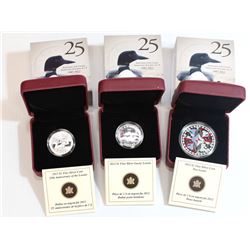 RCM Lot; 2012 $1 Artistic Two Loons, 2012 $1 Lucky Loonie & 2012 $1 25th Anniversary of the Loonie F