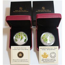 RCM Lot; 2013 & 2014 $20 Canadian Maple Spring Canopy Fine Silver Coins - 2pcs. No Tax