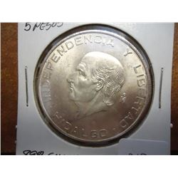 1956 MEXICO SILVER 5 PESOS .4178 OZ. ASW
