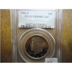 1986-S KENNEDY HALF DOLLAR PCGS PR69 DCAM