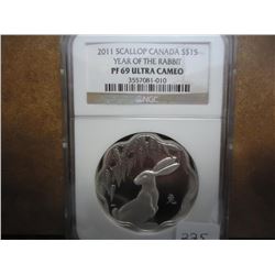 2011 SCALLOP CANADA SILVER $15 NGC PF69 ULTRA CAM