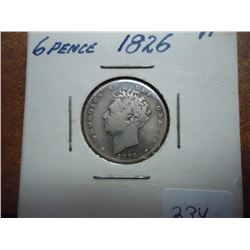1826 GREAT BRITAIN SILVER 6 PENCE
