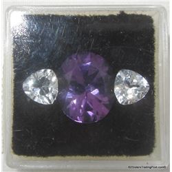 Gemstone Set - 4 Carat Brazilian Amethyst 12mm x 10mm Oval Cut & 2-0.80 Carat White Topaz 6mm x 6mm 