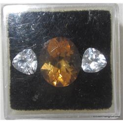 Gemstone Set - 3.7 Carat Citrine 12mm x 10mm Oval Cut & 2-0.80 Carat White Topaz 6mm x 6mm Trillion 