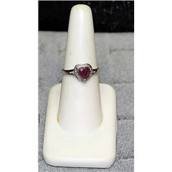 Ladys Very Fancy 18 kt White Gold over Sterling Silver  Heart Shape  Pigeon Blood Ruby & Diamond Rin