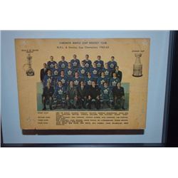 Toronto Maple Leafs (TML) Hockey Club - Vintage Post Card 1962-63